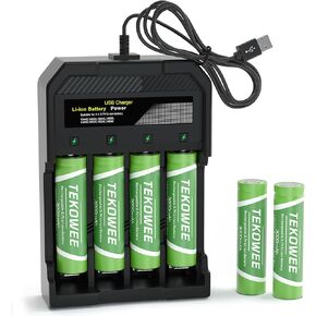 6 Pack 18650 Rechargeable Battery Flat Top with Charger, 3.7V Lithium Battery 3000mAh for Flashlights, Headlamps, Cameras (6 Pack and Charger)