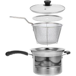 PRETYZOOM 4-Piece Set Multi-Functional Stainless Steel Pot Set with Lid, Deep Fryer, Steamer, Saucepan for Cooking, 8.66 Inch with Long Handle