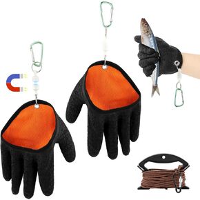 2PCS Fishing Gloves with Magnet Release, Non-Slip Fishing Catching Gloves, Puncture-Proof, Waterproof, Quick-Dry,Professional Fishing Glove for Handling Fish