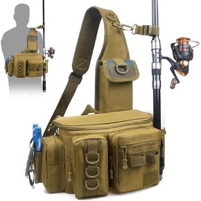 Shaddock Fishing Tackle Bag, Portable Backpack Waist Bag with Rod Holder, Fly Fishing Sling Crossbody Bag Fanny Pack for Fishing Camping Hiking Men Women Gift
