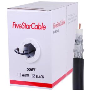 RG6 500ft Quad محمية كابل محوري - صندوق سحب سهل ، أبيض وأبيض ، ETL ، CL2 تقييم ، 18 AWG ، 75 أوم ، من أجل HDTV ، القمر الصناعي ، تلفزيون الكابل ، الإنترنت ، وتركيبات CCTV (أسود ، 500 قدم)