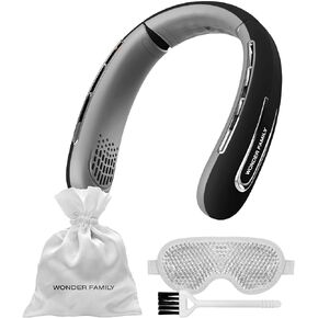 Rechargeable Neck Fan – Portable with 5 Speed Modes – Extended Package with Cooling Mask for Eyes, Cleaning Brush – Quiet, Bladeless – 4000 mAH Battery, Portable Fan for Travel, Gym, Office, Home