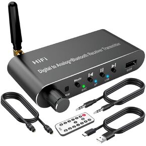 Digital to Analog Audio Converter with Bluetooth 5.1 Receiver,Digital Optical to 3.5 mm DAC Wireless Adaptor,Coax to Analog RCA 3.5 mm for TV, Gaming