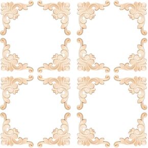 20 Pcs Wood Applique Corner Onlay Decorative Wood Applique DIY Wooden Carved Corner Unpainted Wooden Carved Decals Carving Decal for Furniture Wall Cupboard Bed Cabinet(Delicate Style)