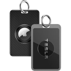 Protective Case for Tesla Key Card with AirTag Holder Compatible with Model 3/Y/S/X,Air Tag Secure Card Holder Cover Slots with Metal Keychain Ring for Tesla Accessories (Black/Black)