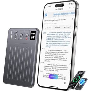 AI Voice Recorder, Audio Recorder, No Fee Transcribe & Summarize with AI Technology, WEB｜APP Control｜Custom Summary｜117 Languages｜Wireless Charging, Voice Activated Recorder for Lectures/Meetings-Grey