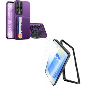 for Samsung Galaxy S25+ Plus Case Wallet, Built-in Stand & 2 Pack Screen Protector, Card Holder & Camera Cover, Full Body Protective Rugged Kickstand Phone Cover Case for S25+ Plus 2025, Purple