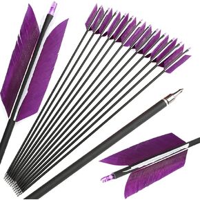 ZSHJGJR 30 Inch Archery Hunting Arrows Carbon Flu Flu Arrows Spine 500 Target Practice Arrows with 4pcs Turkey Feather Replaceable Arrowhead for Outdoor Hunting Shooting 6/12pcs