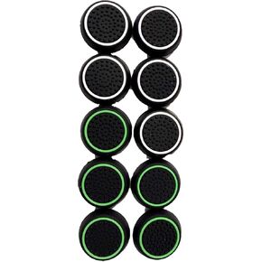 10 PCS Controller Thumbstick Caps Cover Replacement Silicone Touch Controller Rocker Cover for PS3 / PS4 / PS5 (Black with White+Black with Green)