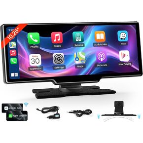 10.26'' Wireless Carplay Screen for Car, Portable Car Stereo with Carplay & Android Auto, Car Audio Receivers with GPS Navigation, Mirror Link, for All Vehicles(No Camera)