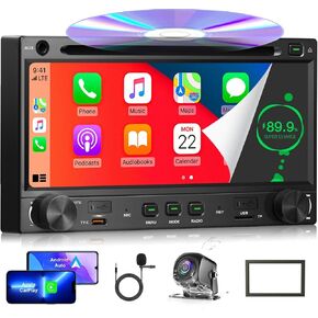 【SOOEMAKA】 2025 أحدث مشغل DVD/CD DEVD/CD مزدوج DIN مع CARPLAY و Android AUTO ، TYPE TYPE-A/C Charging/2.4G+5G DUAL WIFI/AM/FM/DSP/AHD Camera/Bluetooth/SWC/SWC/SWC