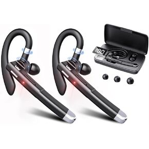 سماعة Bluetooth EUQQ-2 سماعة أذن Bluetooth لاسلكية مع حالة شحن واحدة ، وتشغيل 120 ساعة ، وسماعات قابلة للتطبيق بدون اليدين مع ميكروفون مدمج لاجتماع مكتب شاحنة العمل ، الأسود