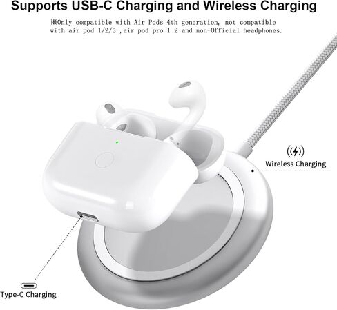 حالة الشحن اللاسلكية متوافقة مع Airpod 4 ، Air Pod 4th Generation Charger Presentive مع مزامنة الاقتران بلوتوث ، أبيض (إلى USB-C) in Kuwait