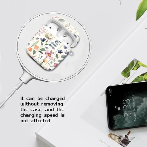 Compatible with AirPod 1/2 Case Cover with Golden Keychain, TPU Protective Shockproof Case for AirPod 1st&2nd Generation for Girls Women（Cute Watercolor Flowers in Saudi Arabia