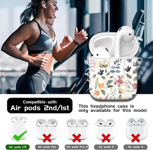 Compatible with AirPod 1/2 Case Cover with Golden Keychain, TPU Protective Shockproof Case for AirPod 1st&2nd Generation for Girls Women（Cute Watercolor Flowers in Saudi Arabia