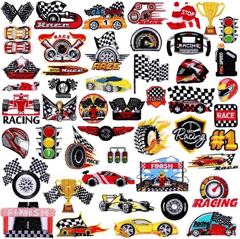 Tigeen 48 Pcs Racing Iron on Patches Checkered Racing Flag Patches for Clothes Jackets Jeans Dress Hats Backpacks Bags Accessory in Saudi Arabia