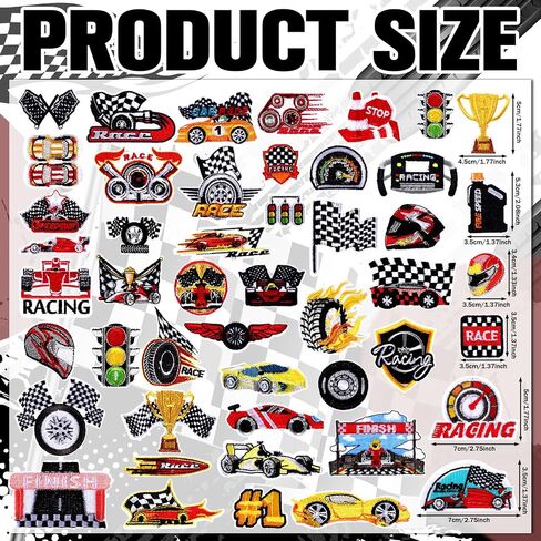 Tigeen 48 Pcs Racing Iron on Patches Checkered Racing Flag Patches for Clothes Jackets Jeans Dress Hats Backpacks Bags Accessory in Saudi Arabia