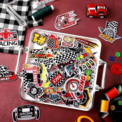 Tigeen 48 Pcs Racing Iron on Patches Checkered Racing Flag Patches for Clothes Jackets Jeans Dress Hats Backpacks Bags Accessory in Saudi Arabia