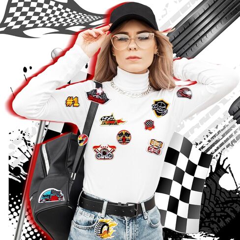 Tigeen 48 Pcs Racing Iron on Patches Checkered Racing Flag Patches for Clothes Jackets Jeans Dress Hats Backpacks Bags Accessory in Saudi Arabia