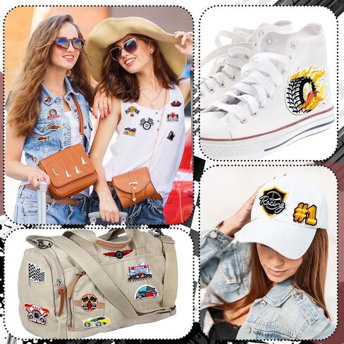 Tigeen 48 Pcs Racing Iron on Patches Checkered Racing Flag Patches for Clothes Jackets Jeans Dress Hats Backpacks Bags Accessory in Saudi Arabia