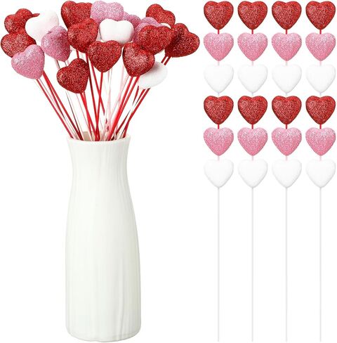 6 Pcs Valentine's Day Glitter Foam Hearts Sticks Foam Heart Picks Sparkly Hearts Styrofoam Stems Puffy Heart Wooden Picks for Valentine Wedding Decorations Flower Arrangements Crafts (Red,Pink) in Saudi Arabia