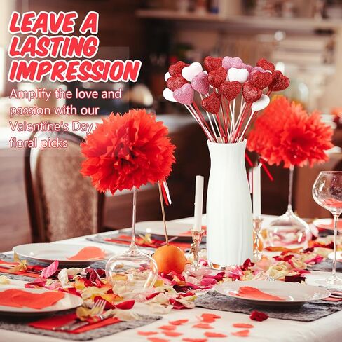 6 Pcs Valentine's Day Glitter Foam Hearts Sticks Foam Heart Picks Sparkly Hearts Styrofoam Stems Puffy Heart Wooden Picks for Valentine Wedding Decorations Flower Arrangements Crafts (Red,Pink) in Saudi Arabia