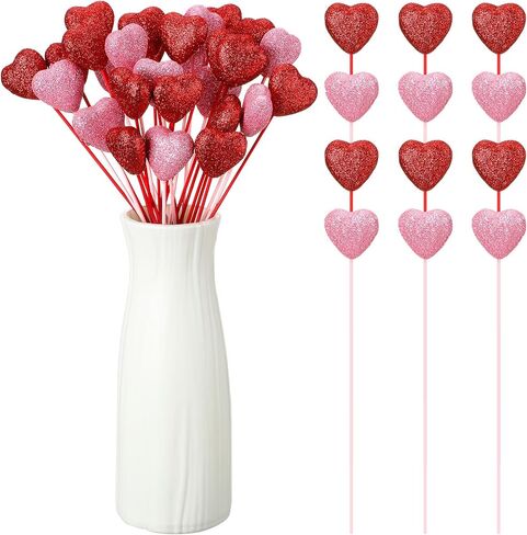 6 Pcs Valentine's Day Glitter Foam Hearts Sticks Foam Heart Picks Sparkly Hearts Styrofoam Stems Puffy Heart Wooden Picks for Valentine Wedding Decorations Flower Arrangements Crafts (Red,Pink) in Saudi Arabia