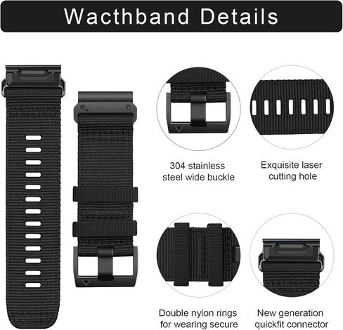 26 مم نطاقات ساعة Quickfit متوفرة مع Garmin Fenix ​​8-51mm Tactix 7 Pro/Fenix ​​7x Pro/7x/6x Pro/5x Pro/5x/Descent Mk2 Mk1 Tactix Delta/Enduro 2 3 Woven Nylon Watch for Mens in Kuwait