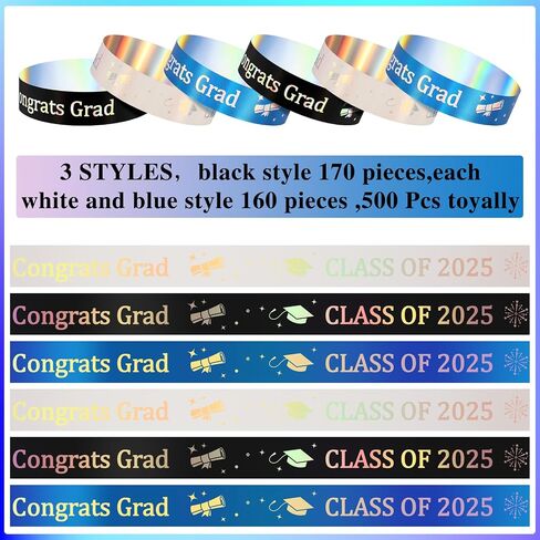 500 Pcs Class of 2025 Wristbands Congrats Grad Plastic Wristband Waterproof Graduation Bracelets Bulk Graduation Class Gifts for Teacher Student Graduation (Black, White) in Saudi Arabia