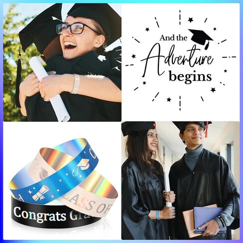 500 Pcs Class of 2025 Wristbands Congrats Grad Plastic Wristband Waterproof Graduation Bracelets Bulk Graduation Class Gifts for Teacher Student Graduation (Black, White) in Saudi Arabia