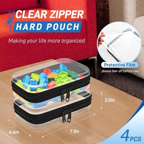2 PCS Clear Zippered Hard Pouch, Durable, Waterproof Storage Case for Cosmetics, Jewelry, Toys, and Office Supplies, Hard Shell Zipper Case for Home, Travel, and Outdoor Use (7.1"x4.4"x2.5", 2 Count) in Saudi Arabia