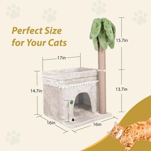 Cute Small Cat Tree,Tall Cat Tree with Condo for Cats,Cat Tree Tower with Sisal-Covered Scratching Post,Cat Play House and Cozy Perch for Cats Playing and Relaxing in Kuwait