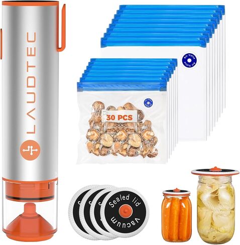 2-in-1 Handheld Vacuum Sealer for Food Storage Bags and Mason Jars (Vacuum Sealer + 30 Reusable Storage Bags + 4 Reusable Wide Mouth Jar Lids) in Kuwait
