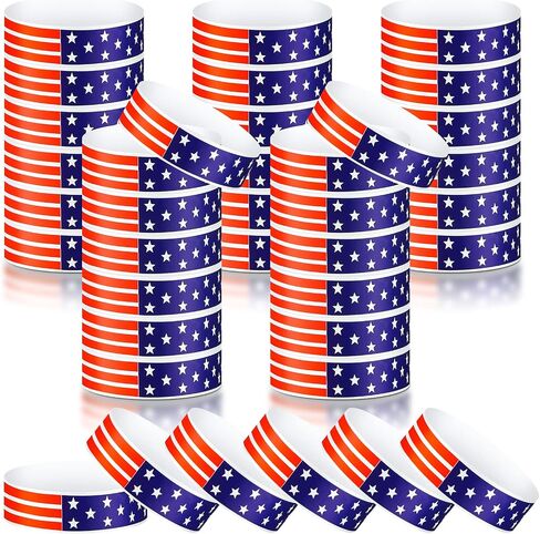 Teling 500 Pcs Patriotic Paper Wristbands Independence Day Wristbands for Events Star Stream Event VIP Wristband Red White Blue American USA Paper Arm Band for 4th of July Event (Stars and Stripes) in Saudi Arabia