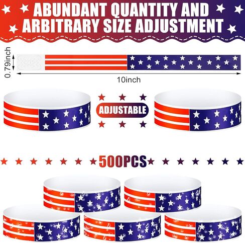 Teling 500 Pcs Patriotic Paper Wristbands Independence Day Wristbands for Events Star Stream Event VIP Wristband Red White Blue American USA Paper Arm Band for 4th of July Event (Stars and Stripes) in Saudi Arabia