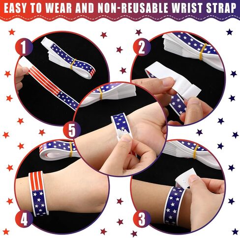 Teling 500 Pcs Patriotic Paper Wristbands Independence Day Wristbands for Events Star Stream Event VIP Wristband Red White Blue American USA Paper Arm Band for 4th of July Event (Stars and Stripes) in Saudi Arabia