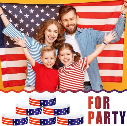 Teling 500 Pcs Patriotic Paper Wristbands Independence Day Wristbands for Events Star Stream Event VIP Wristband Red White Blue American USA Paper Arm Band for 4th of July Event (Stars and Stripes) in Saudi Arabia