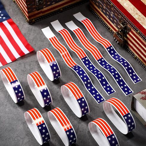 Teling 500 Pcs Patriotic Paper Wristbands Independence Day Wristbands for Events Star Stream Event VIP Wristband Red White Blue American USA Paper Arm Band for 4th of July Event (Stars and Stripes) in Saudi Arabia