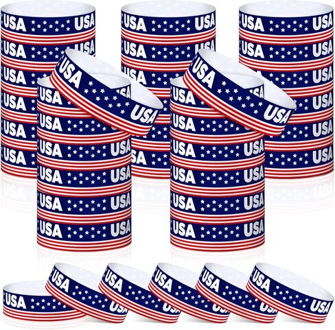 Taling 500 PCS Perctic Paper Wristbands Independence Day Wristbands for Events Star Stream Event VIP Wristband Red White Blue American USA Paper Band for 4th of July (Stars and Stripes) in Kuwait
