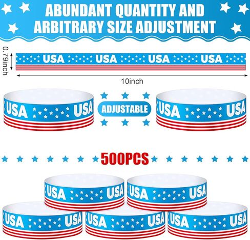 Taling 500 PCS Perctic Paper Wristbands Independence Day Wristbands for Events Star Stream Event VIP Wristband Red White Blue American USA Paper Band for 4th of July (Stars and Stripes) in Kuwait