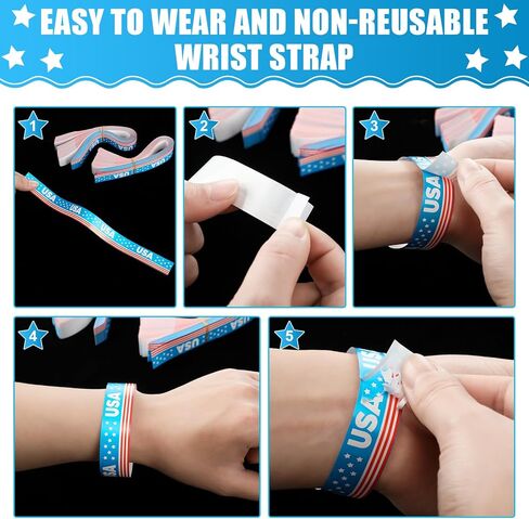 Taling 500 PCS Perctic Paper Wristbands Independence Day Wristbands for Events Star Stream Event VIP Wristband Red White Blue American USA Paper Band for 4th of July (Stars and Stripes) in Kuwait
