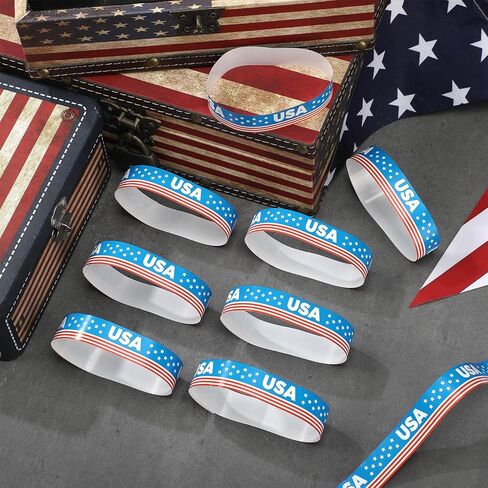Taling 500 PCS Perctic Paper Wristbands Independence Day Wristbands for Events Star Stream Event VIP Wristband Red White Blue American USA Paper Band for 4th of July (Stars and Stripes) in Kuwait