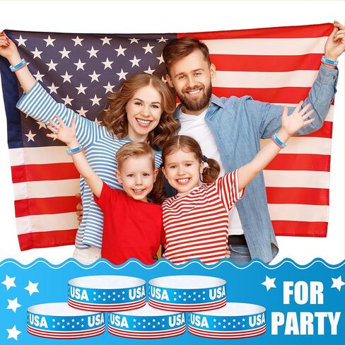 Taling 500 PCS Perctic Paper Wristbands Independence Day Wristbands for Events Star Stream Event VIP Wristband Red White Blue American USA Paper Band for 4th of July (Stars and Stripes) in Kuwait