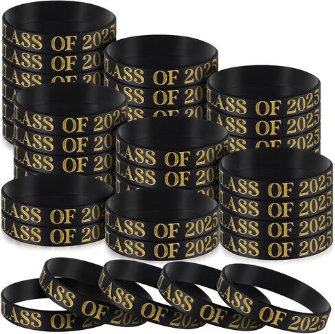 50 Pcs Class of 2025 Wristbands Graduation Bracelets 2025 Prom Silicone Grad Wristbands Celebrating Rubber Bracelets Graduation Gift for Even Party Favors Supply(Black) in Kuwait