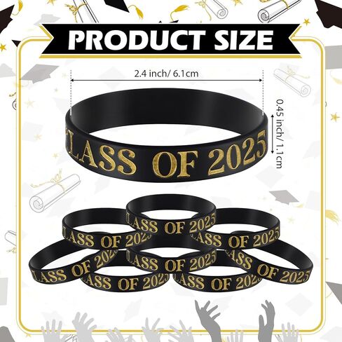 50 PCS Class of 2025 Wristbands Bracelets 2025 Prom Silicone Gradbands تحتفل بهدية تخرج الأساور المطاطية لتوريد الحفلات (الأسود) in Kuwait