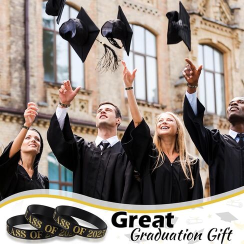 50 Pcs Class of 2025 Wristbands Graduation Bracelets 2025 Prom Silicone Grad Wristbands Celebrating Rubber Bracelets Graduation Gift for Even Party Favors Supply(Black) in Kuwait