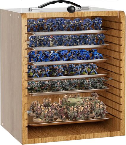 Miniature Storage Case for Collectibles Miniatures, Wooden Display Cases with 6 Trays, Miniature Display Case Miniatures Transport Case (Black) in Kuwait