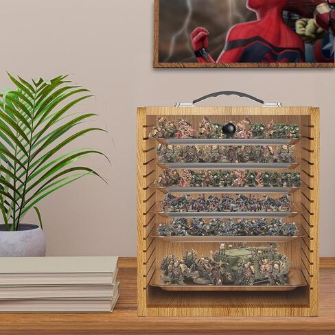 Miniature Storage Case for Collectibles Miniatures, Wooden Display Cases with 6 Trays, Miniature Display Case Miniatures Transport Case (Black) in Kuwait