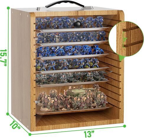 Miniature Storage Case for Collectibles Miniatures, Wooden Display Cases with 6 Trays, Miniature Display Case Miniatures Transport Case (Black) in Kuwait