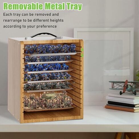 Miniature Storage Case for Collectibles Miniatures, Wooden Display Cases with 6 Trays, Miniature Display Case Miniatures Transport Case (Black) in Kuwait